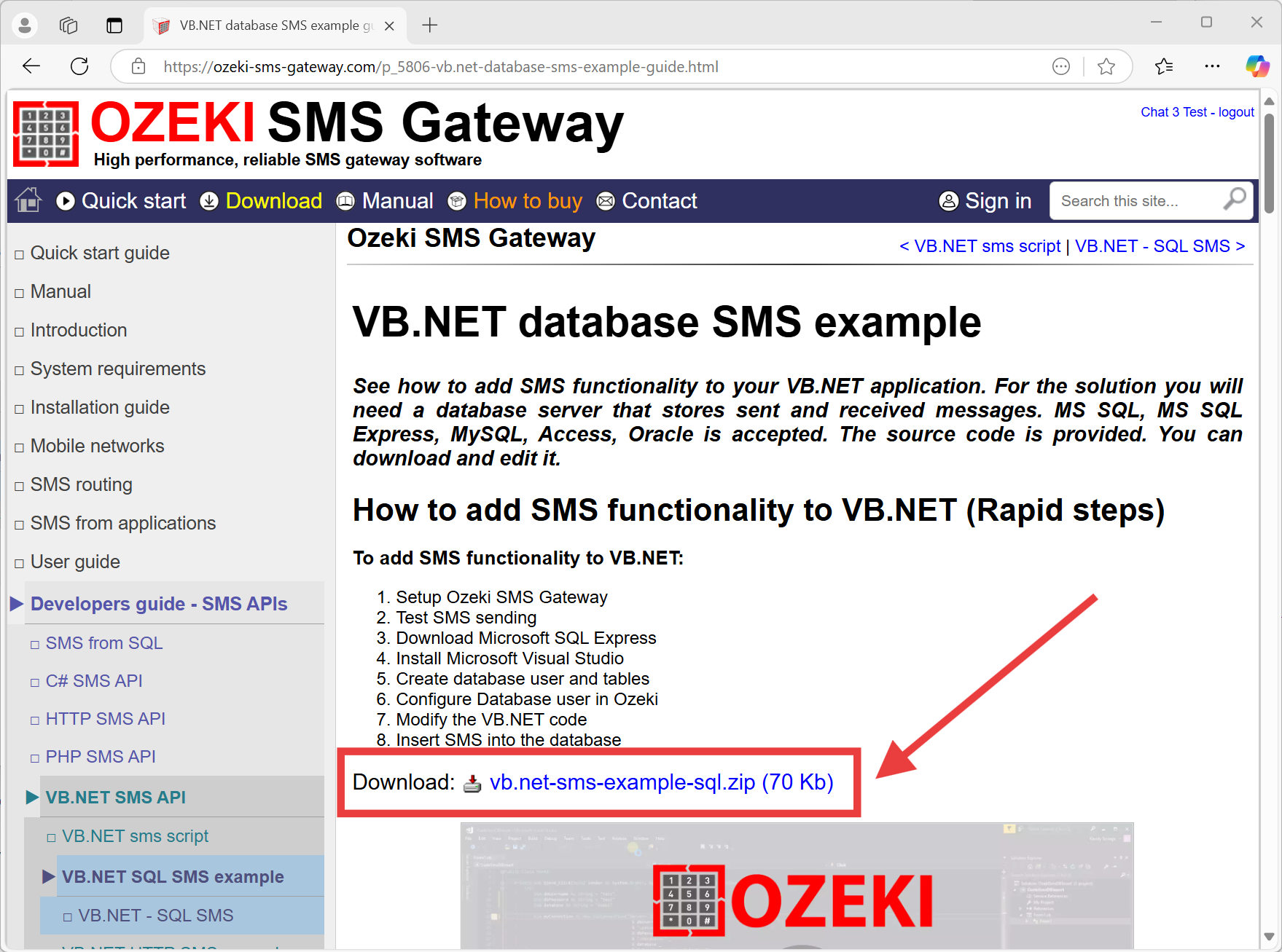 download the visual basic sql database sms example project