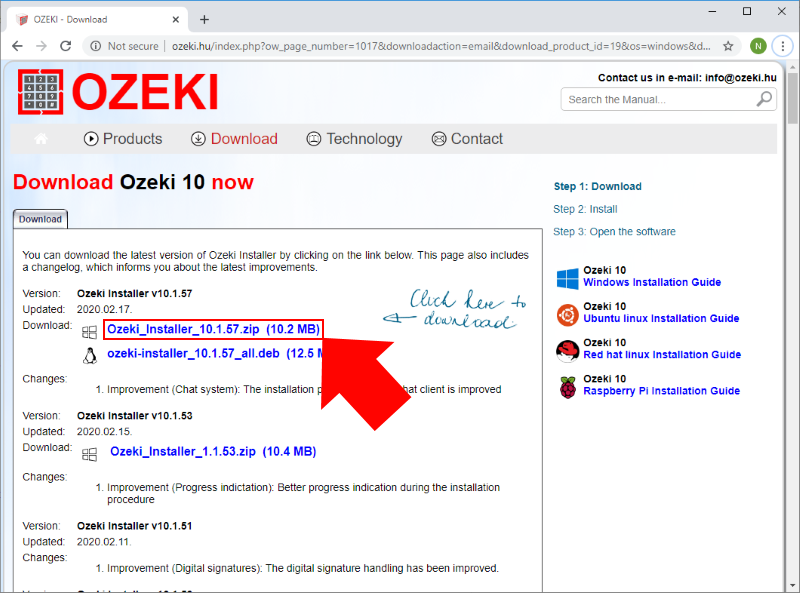downloading ozeki installer