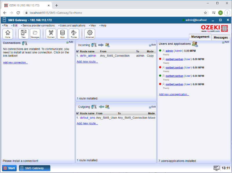 sms gateway successfully installed