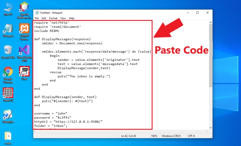 paste code to notepad