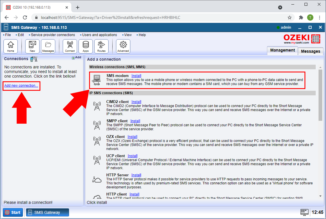 install new sms modem