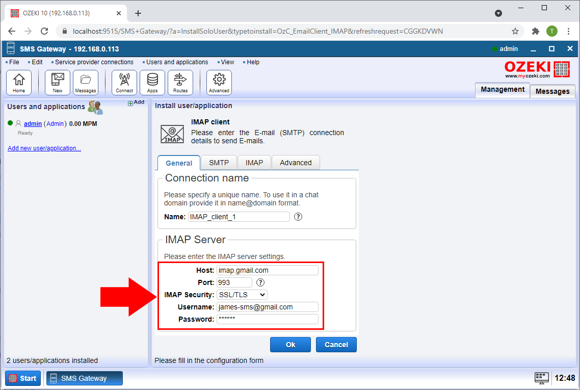 imap server configuration
