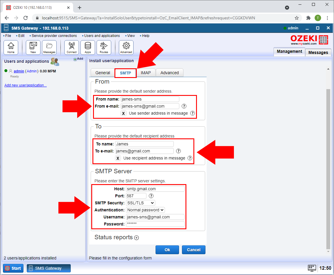 smtp server configuration