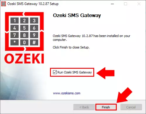 ozeki sms gateway installation process finished
