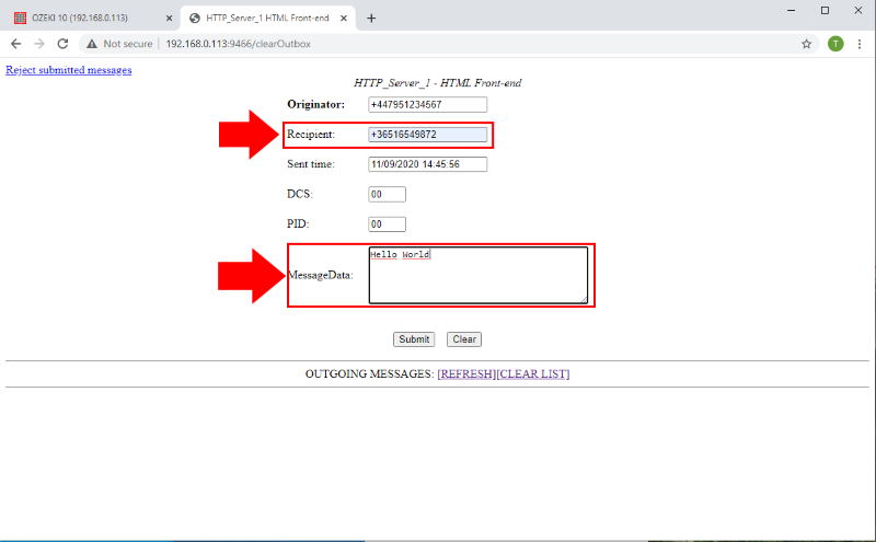html form of the http server connection
