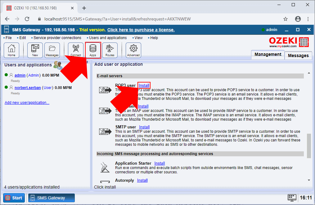 select pop3 user connection