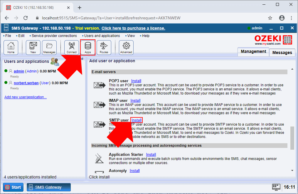 select smtp user connection