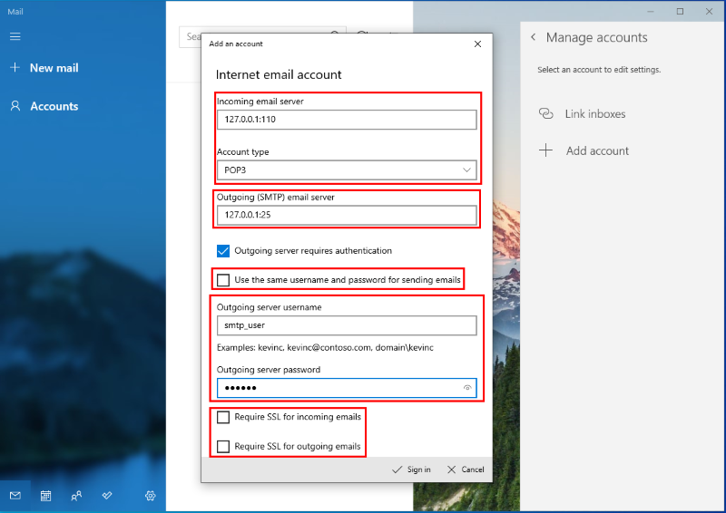specify server details
