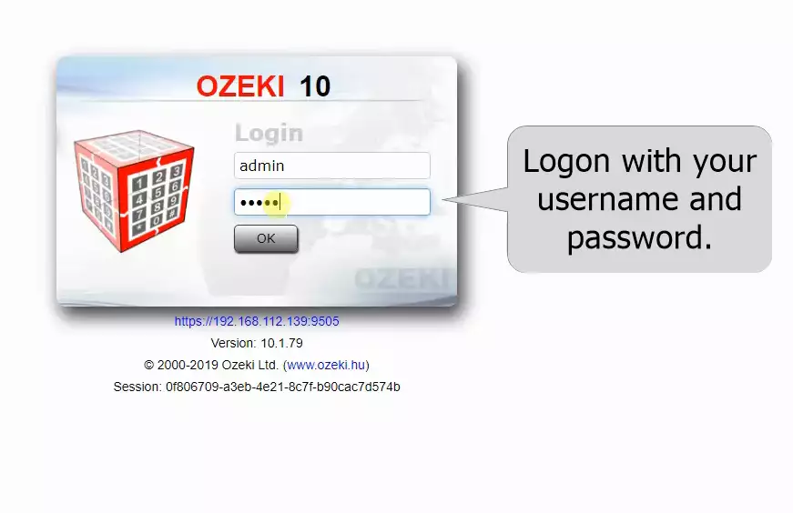 login with your ozeki ten sms gateway account