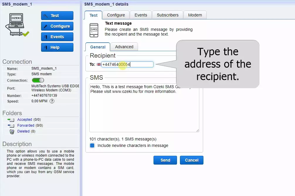 type the address where you want to send the sms message