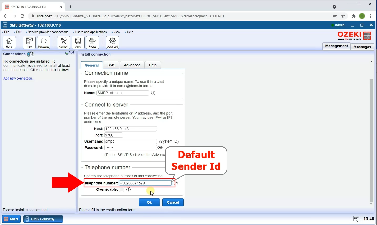 set the default sender id