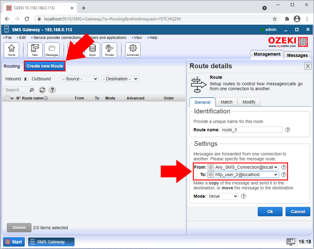 route any sms containing the word 'vote' to http user 2