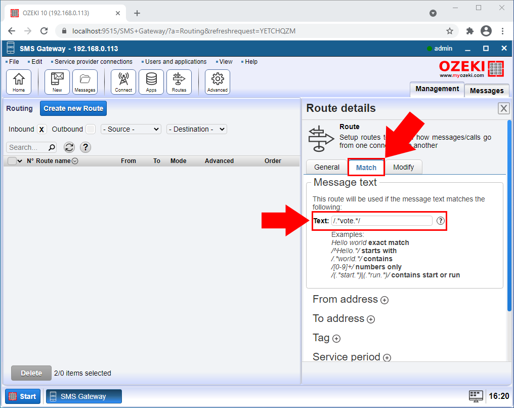 set message text prefix for receive sms for http user 2