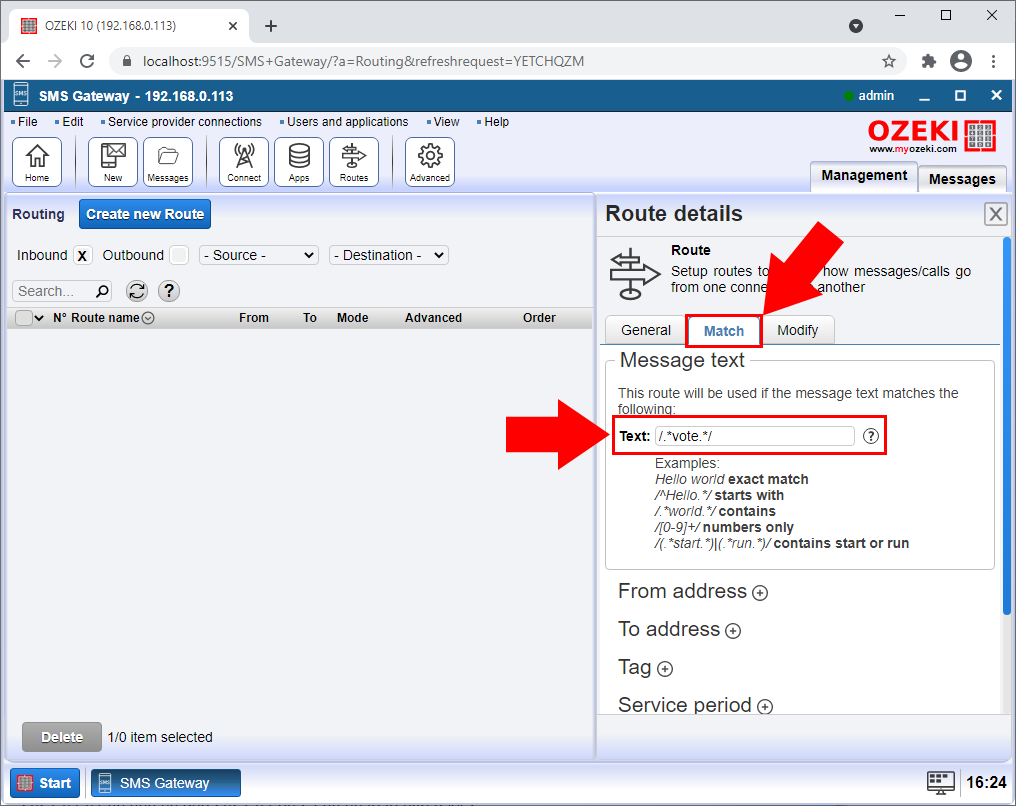 set message text prefix for receive sms for http user 2