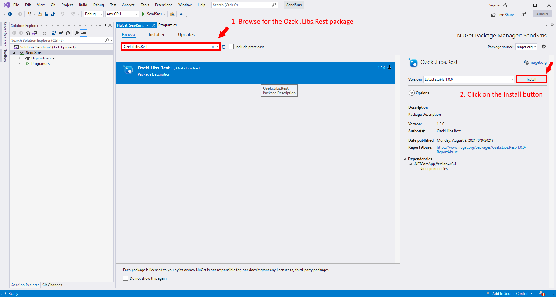 how to install a nuget package step 2