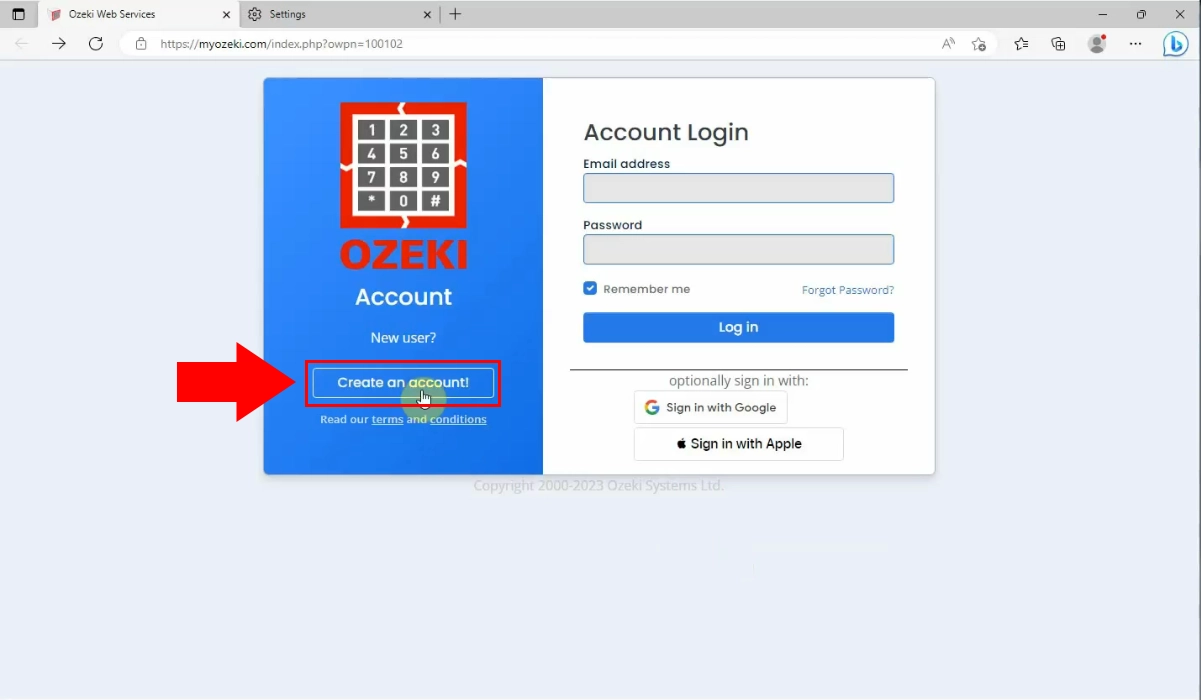 Select Create an account