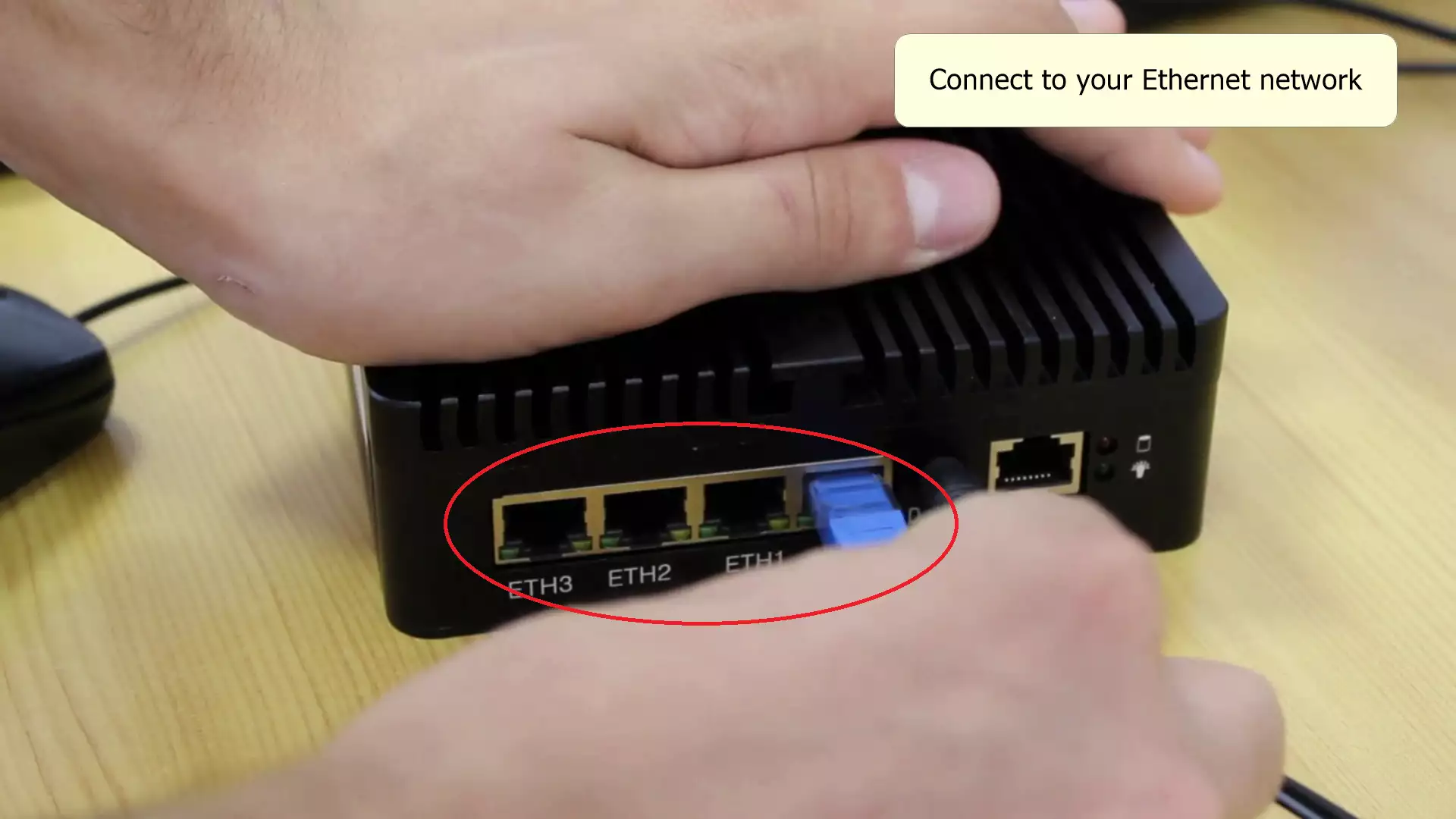 connect your computer to ethernet via the eth0 to eth3 ports