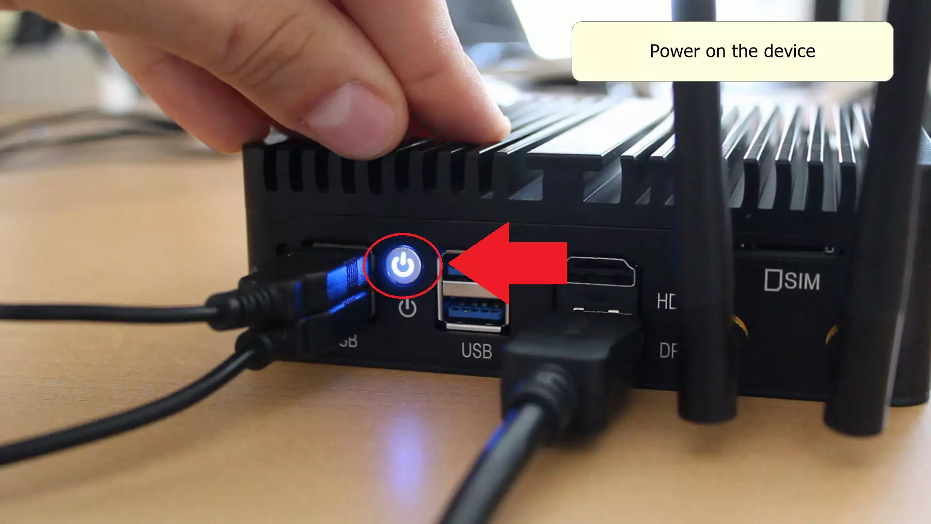 power button between the usb ports