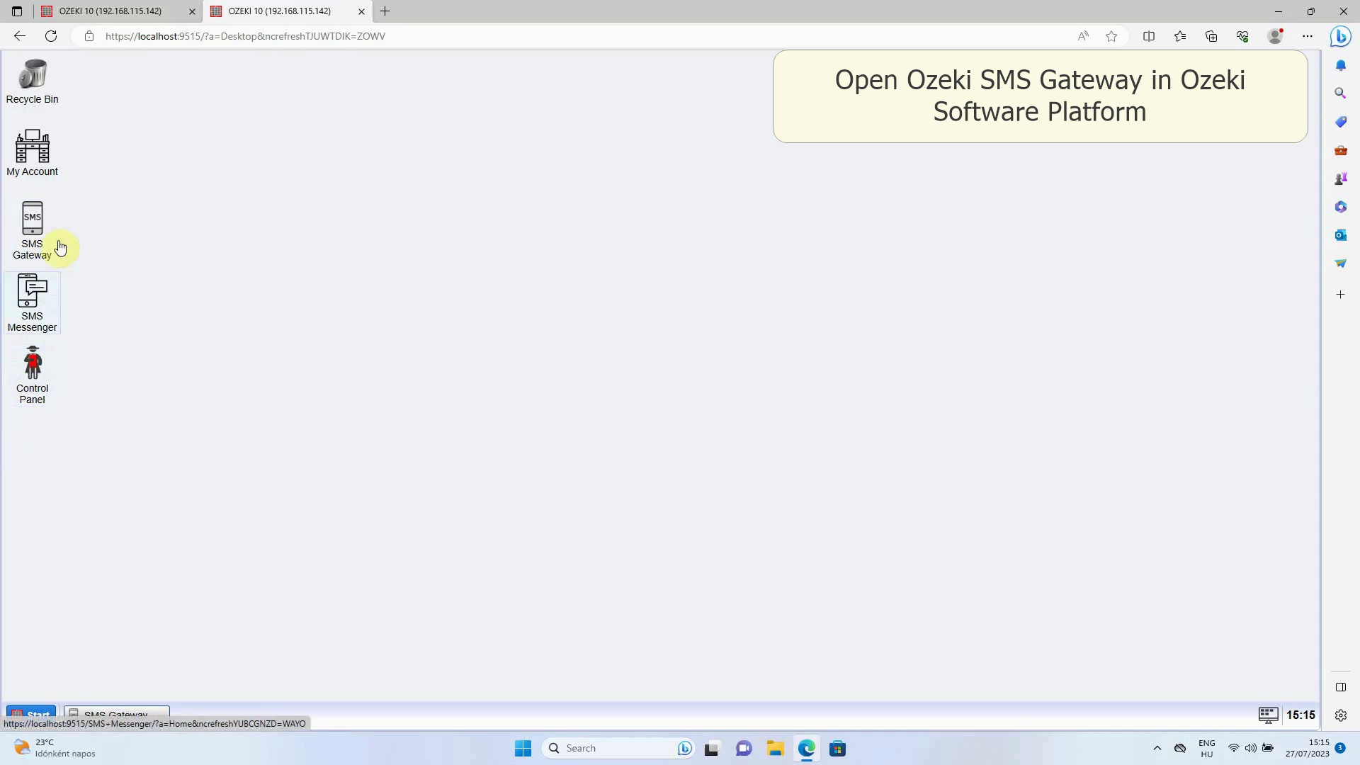 ozeki software platform showing sms gateway