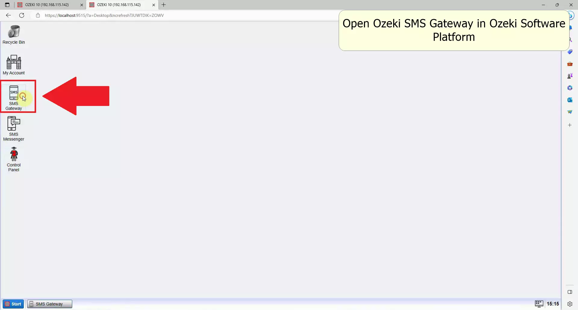 ozeki 10 software showing sms gateway