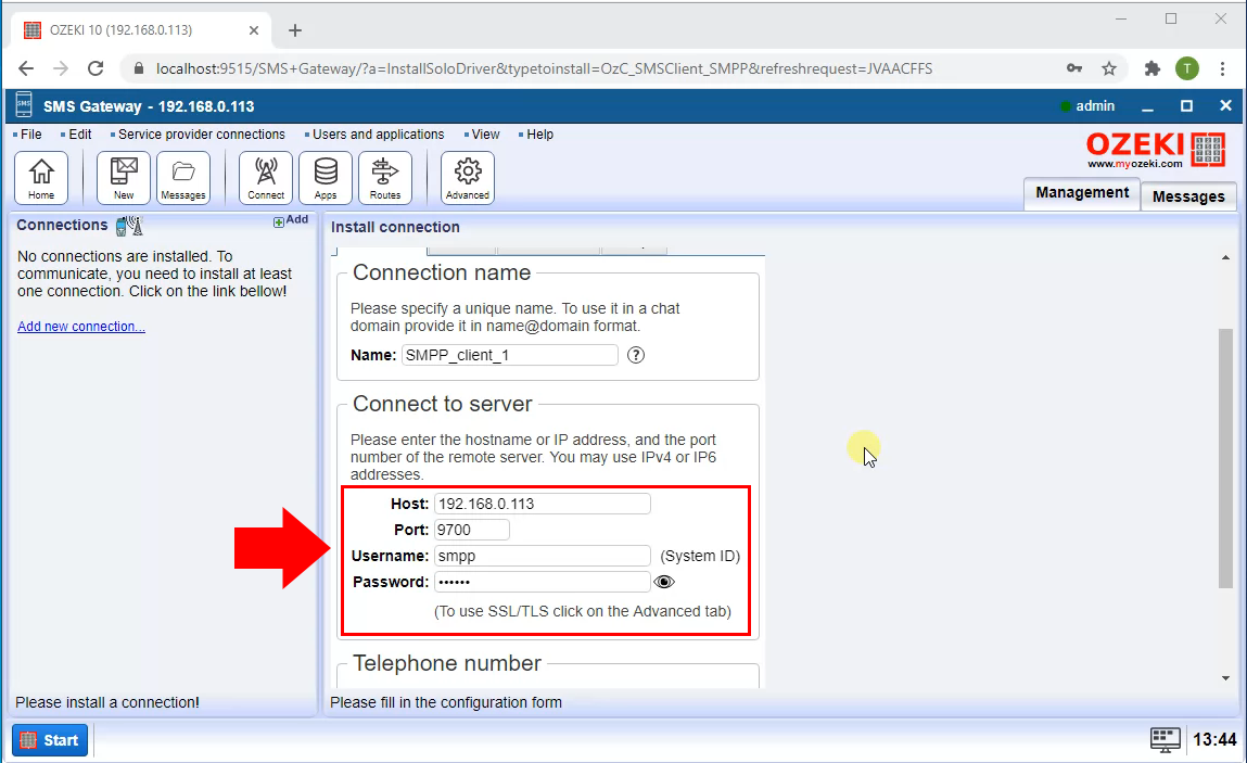 specify smpp details