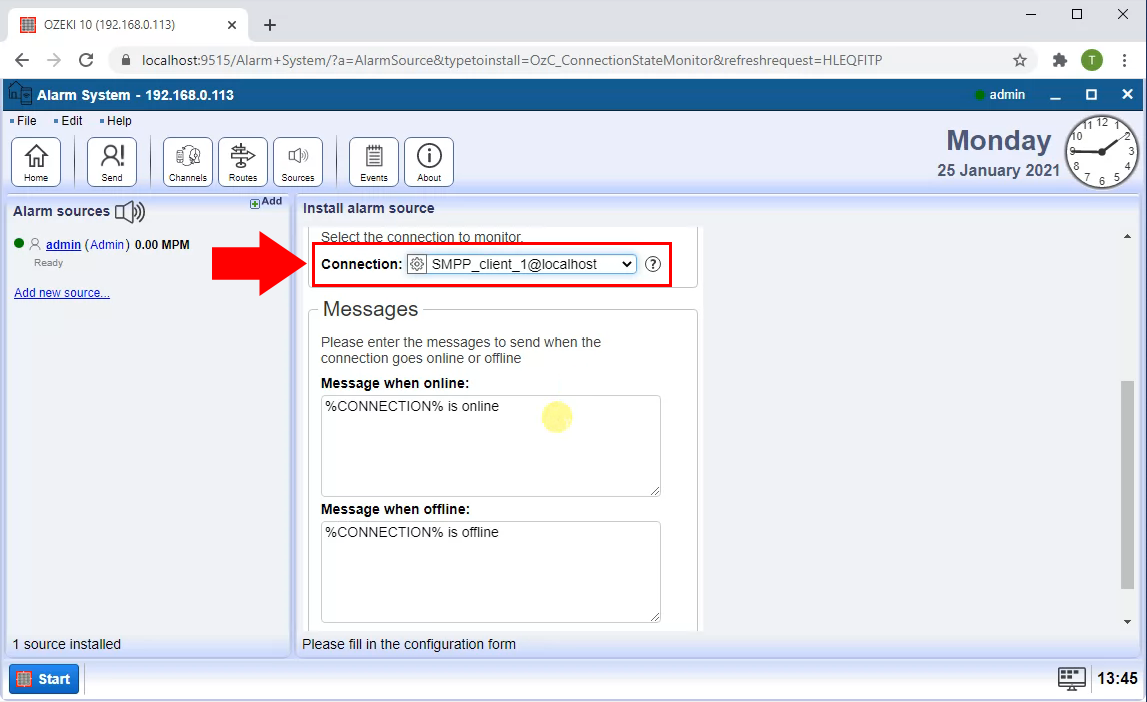 select connection to monitor