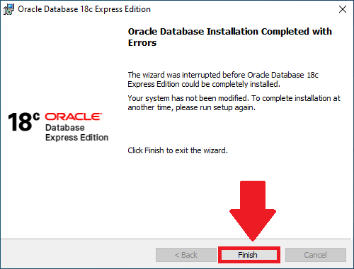 oracle eighteen c expresss installation is finished