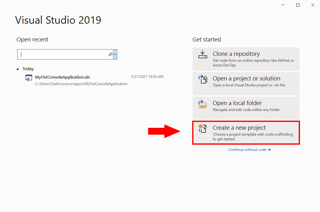 creating a new project in visual studio