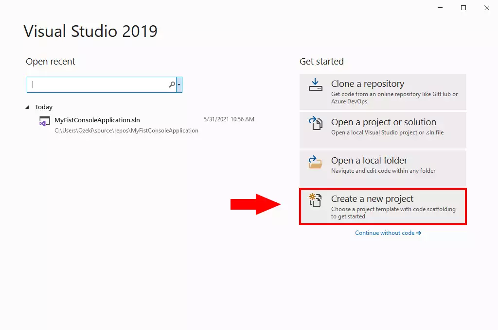 creating a new project in visual studio
