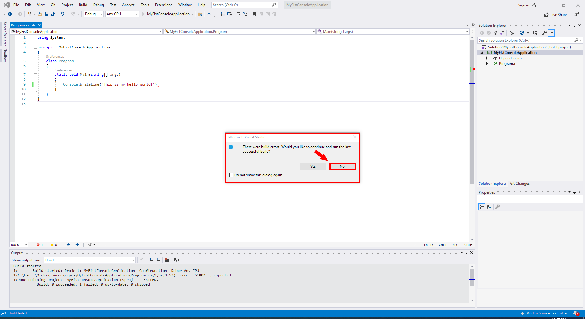 alert in visual studio
