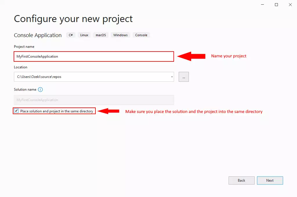 naming a project in visual studio