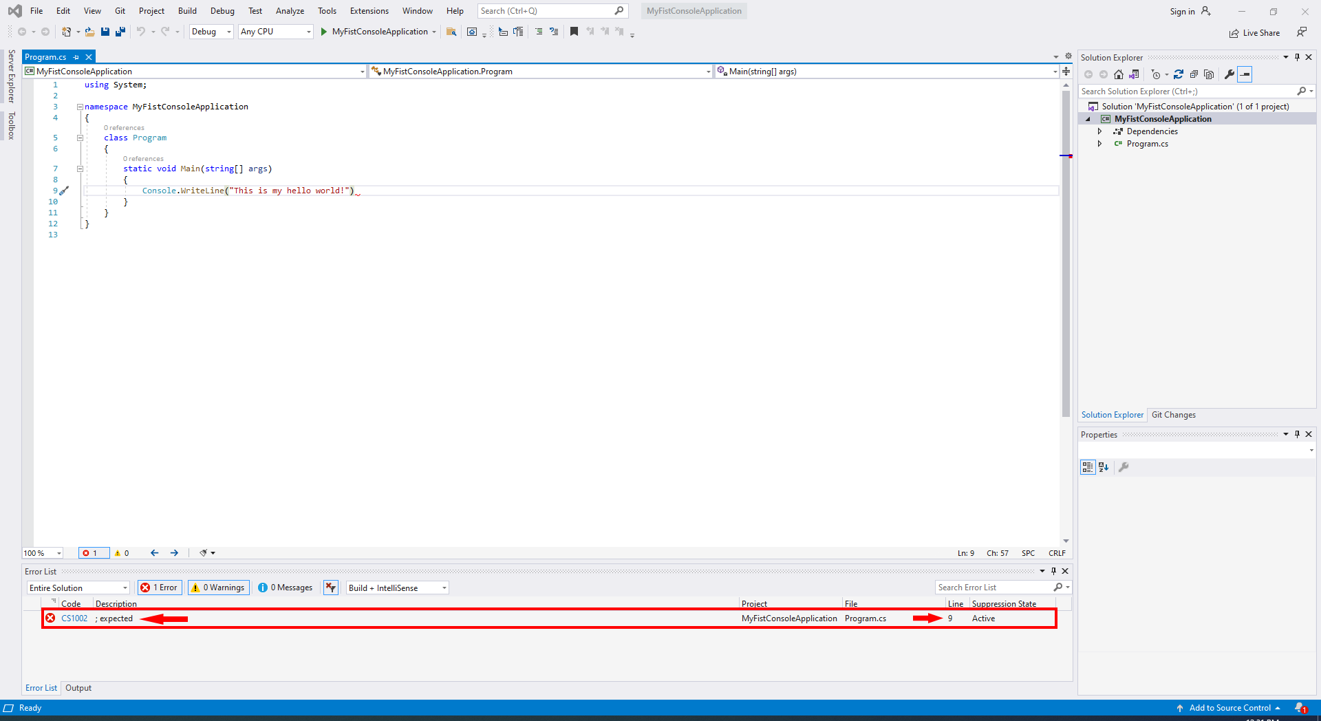 error report in visual studio