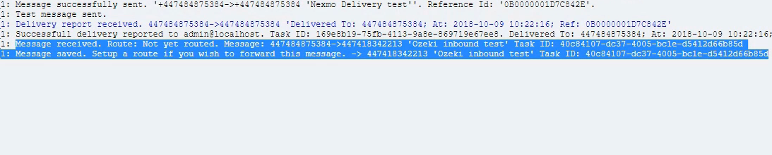 test message received