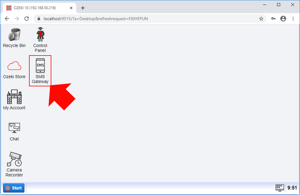 open the sms gateway application from ozeki tens desktop screen