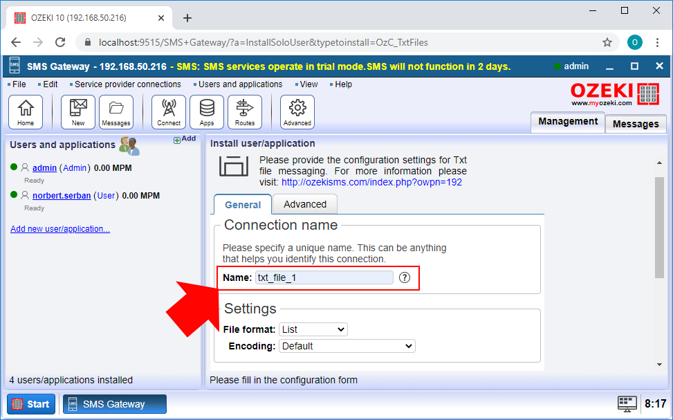 configuration menu of txt file