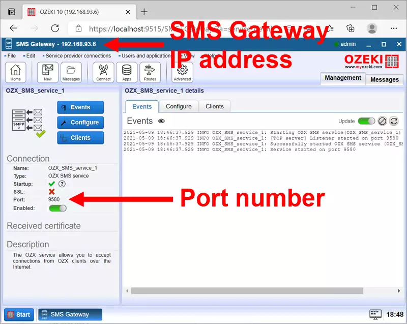 Find the C# SMS API host and port