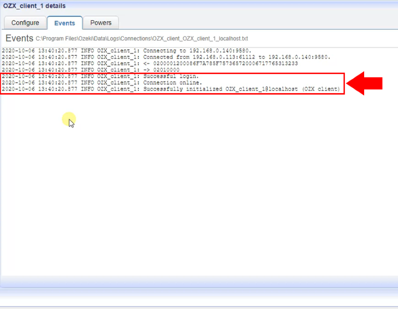 ozx client connected