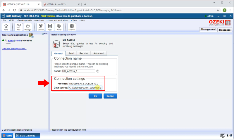 configure the database connection settings