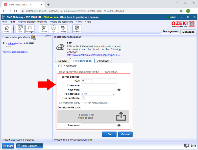 switch to the ftp connection tab to configure your ftp server connection