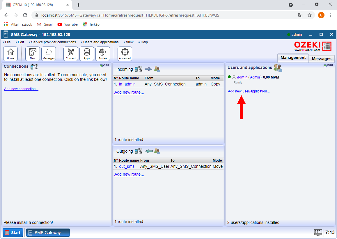 Create sms user account to receive text messages
