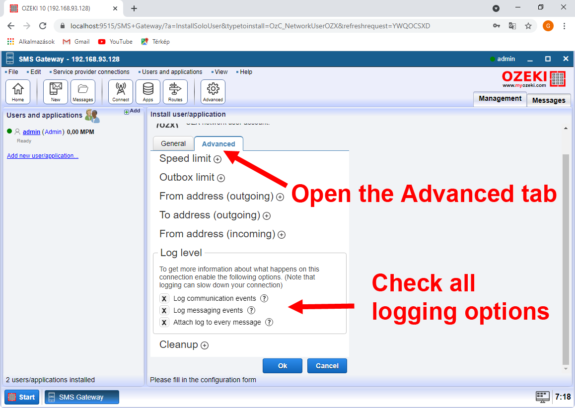 Enable logging to see received sms before it gets to the C# sms client