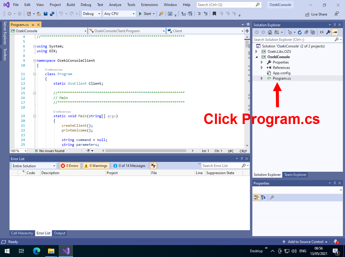 Load Program.cs into the editor