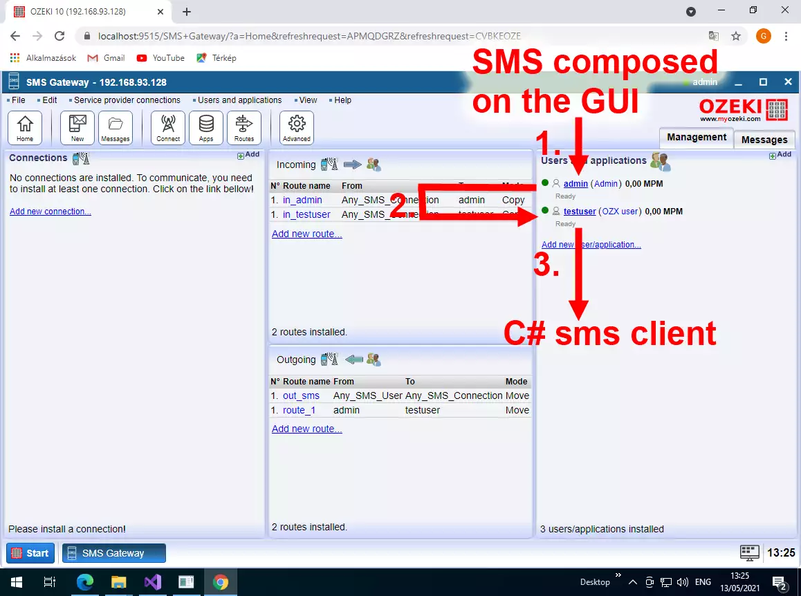 sms from gui to c#