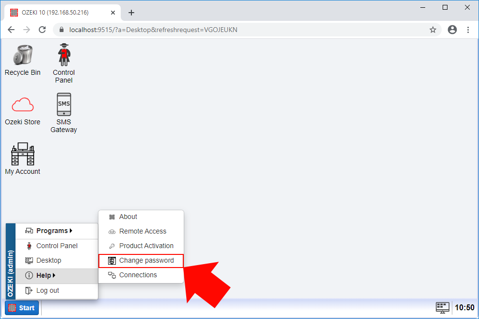 go to change password from the desktop