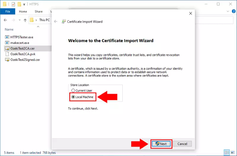 install ca certificate to local machine