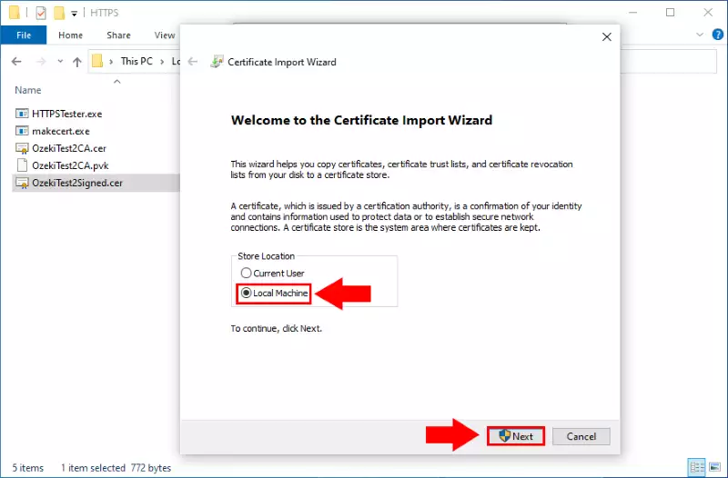 install signed certificate to local machine