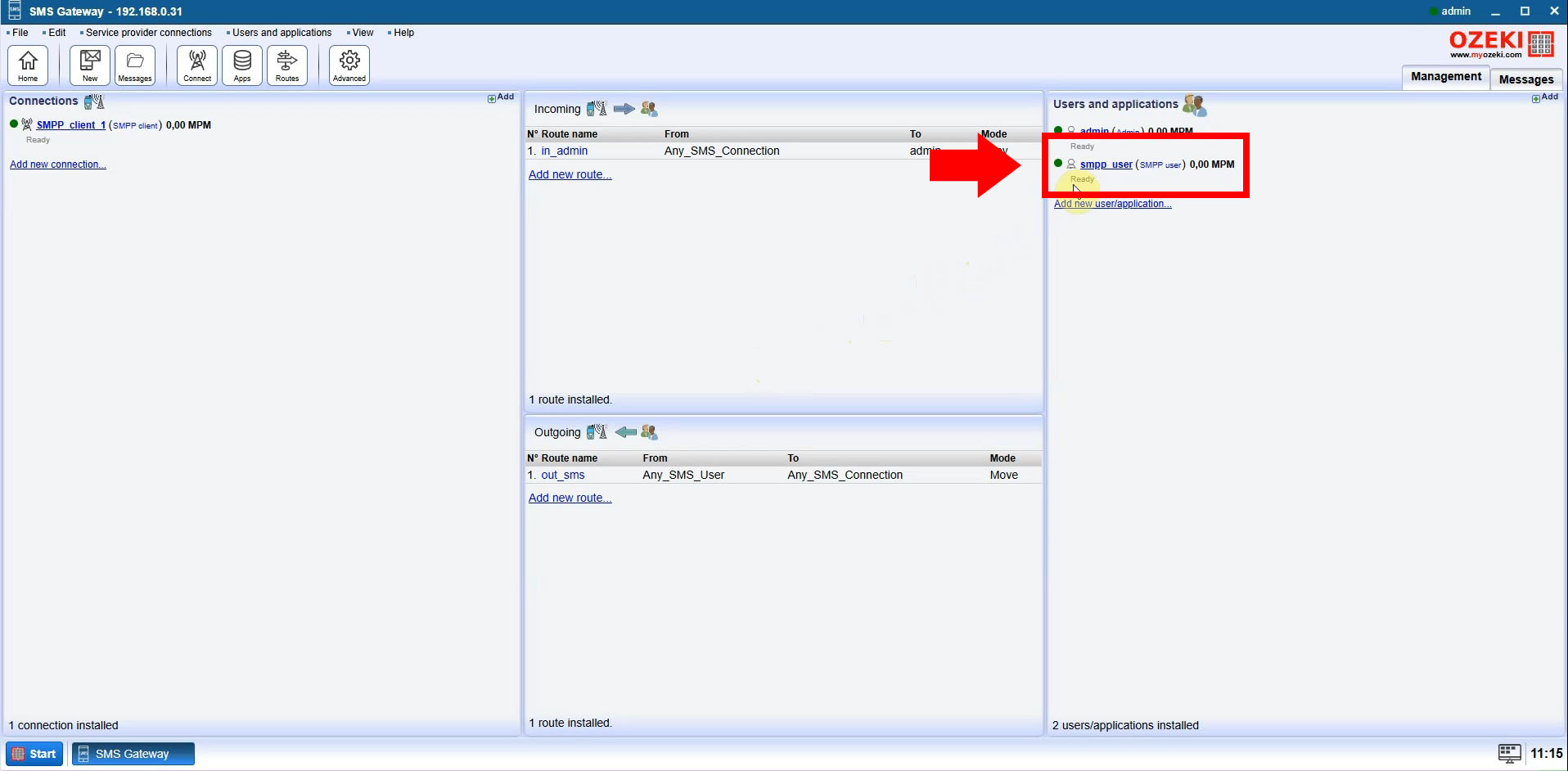 Select SMPP User