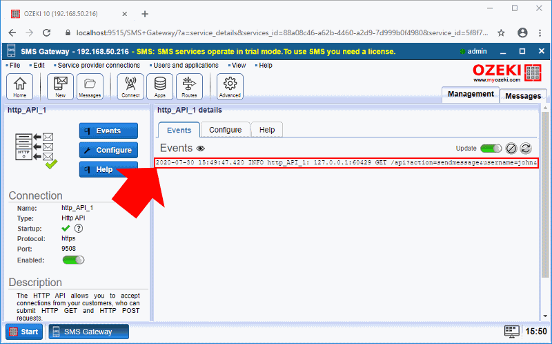 check the logs of the http api service