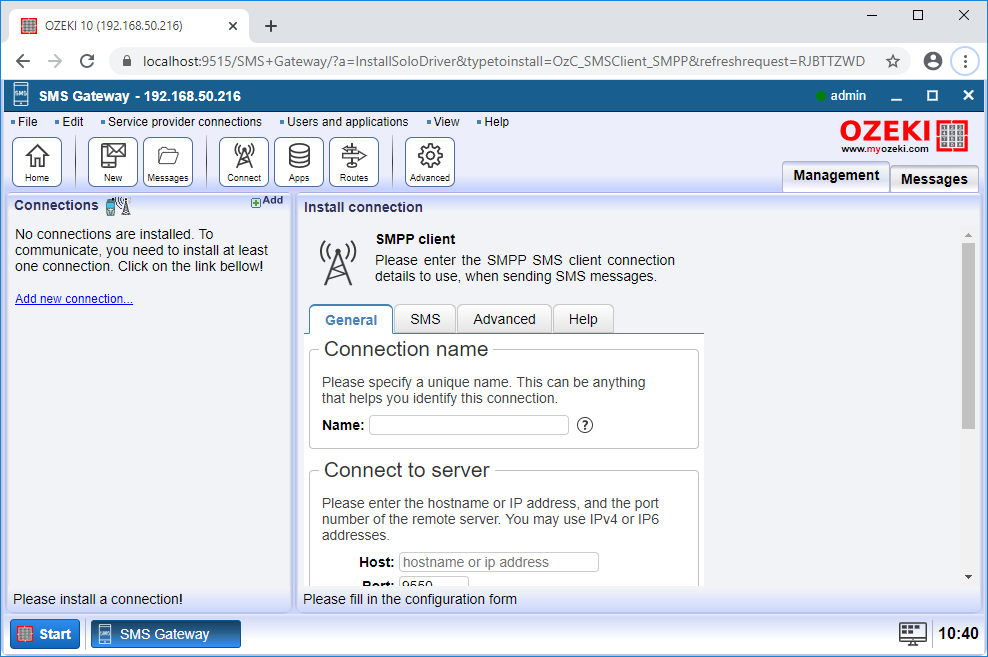 create a new smpp connection