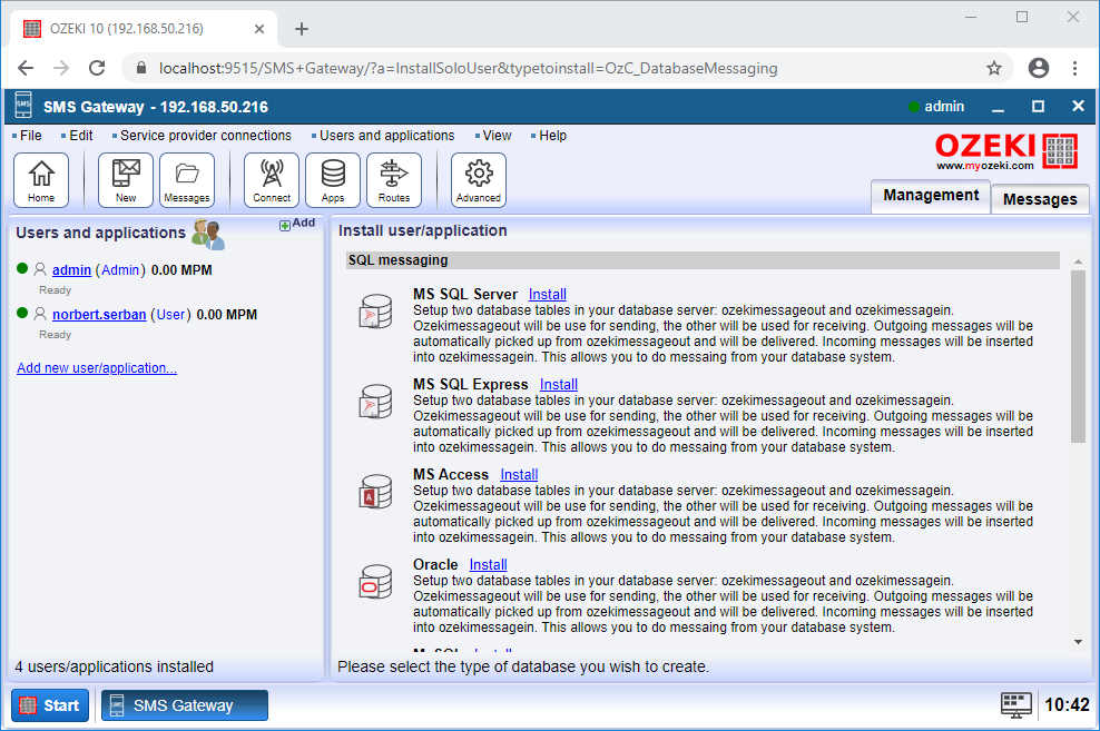 list of the available database applications